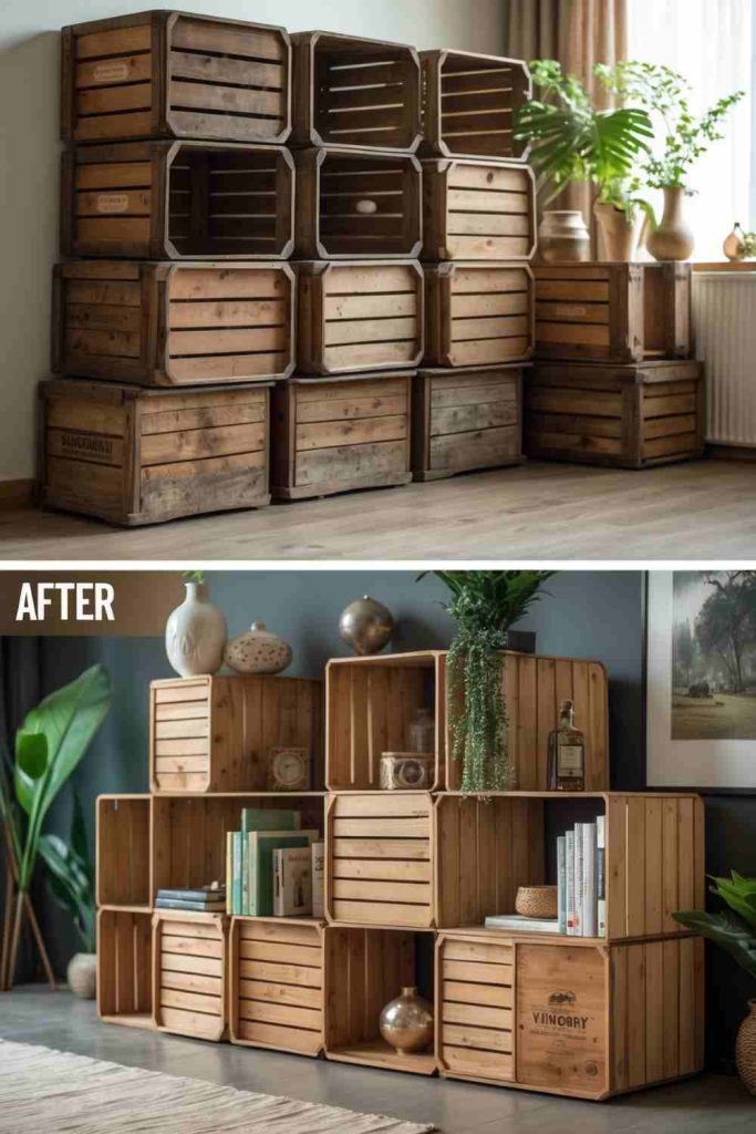 DIY Wooden Crate Shelves