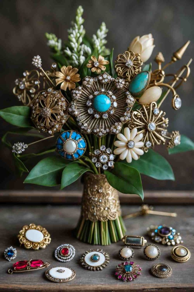 Create a Stunning Bouquet with Vintage Brooches and Pins