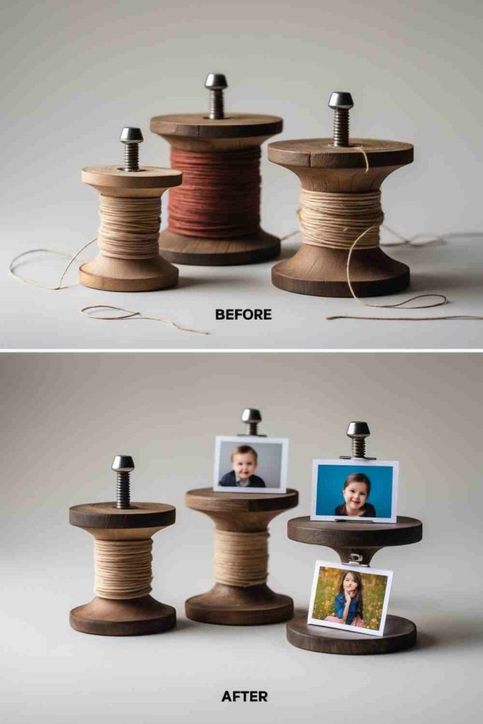 Creative Photo Holders from Wooden Spools