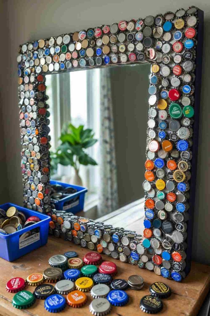 DIY Bottle Cap Mirror Frame