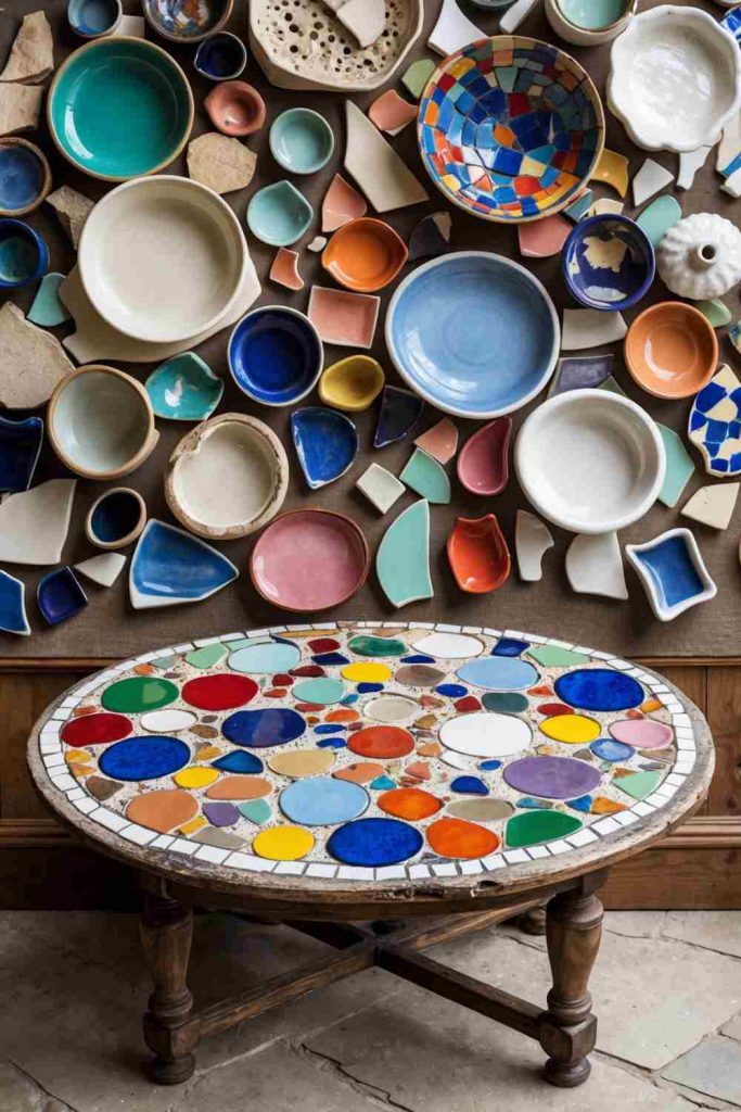 DIY Broken Ceramics Mosaic Table