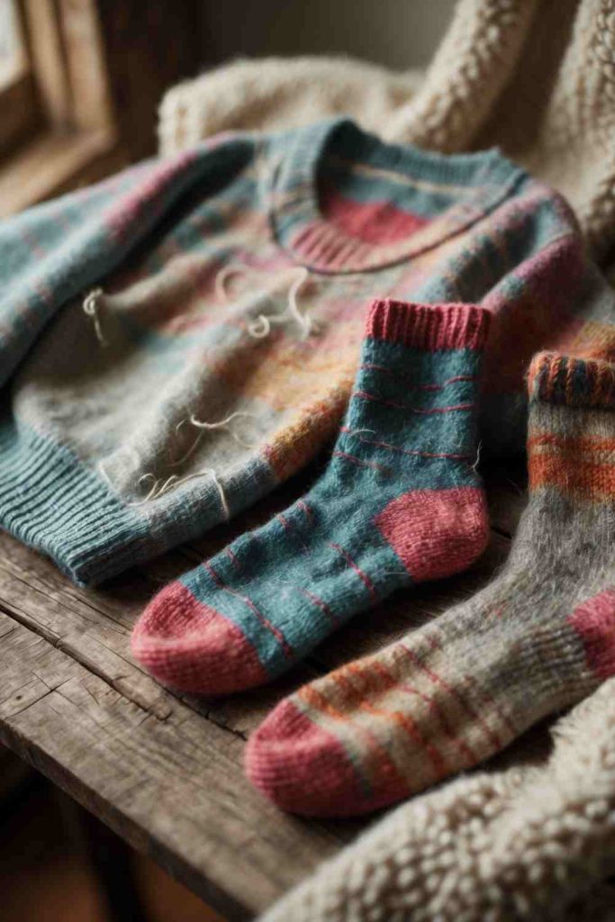 DIY Cozy Sweater and Matching Socks from Upcycled Sweaters