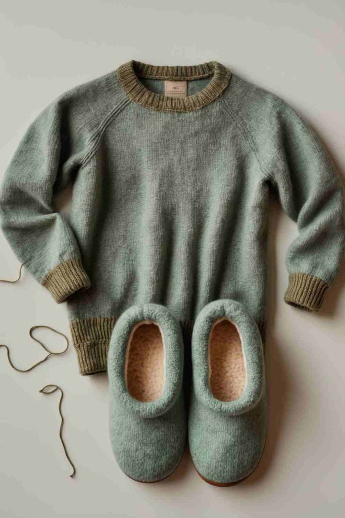 DIY Matching Sweater and Slippers from Upcycled Sweaters
