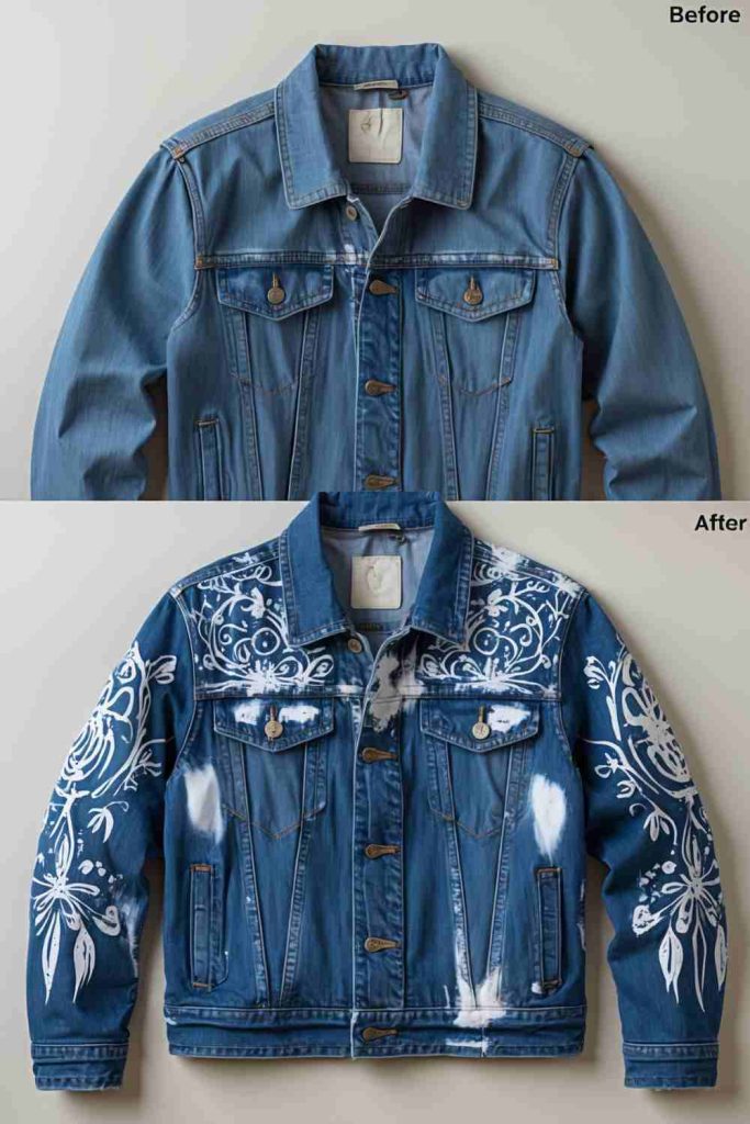 DIY Upcycled Denim Jacket Ideas with Bleach & Fabric Paint Designs