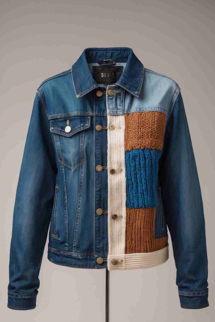 DIY Upcycled Denim Jacket Ideas with Knitted Fabric Patchwork