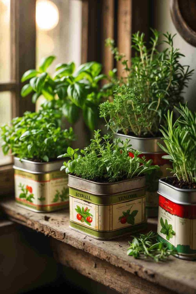 DIY Vintage Tin Herb Planters