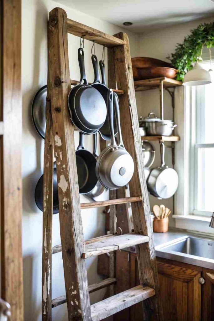 DIY Wooden Ladder Pot Rack