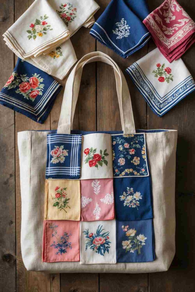 Design a Patchwork Tote Bag with Handkerchiefs