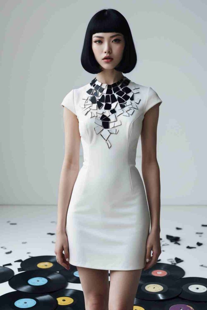 Elegant White Dress with Mosaic Design