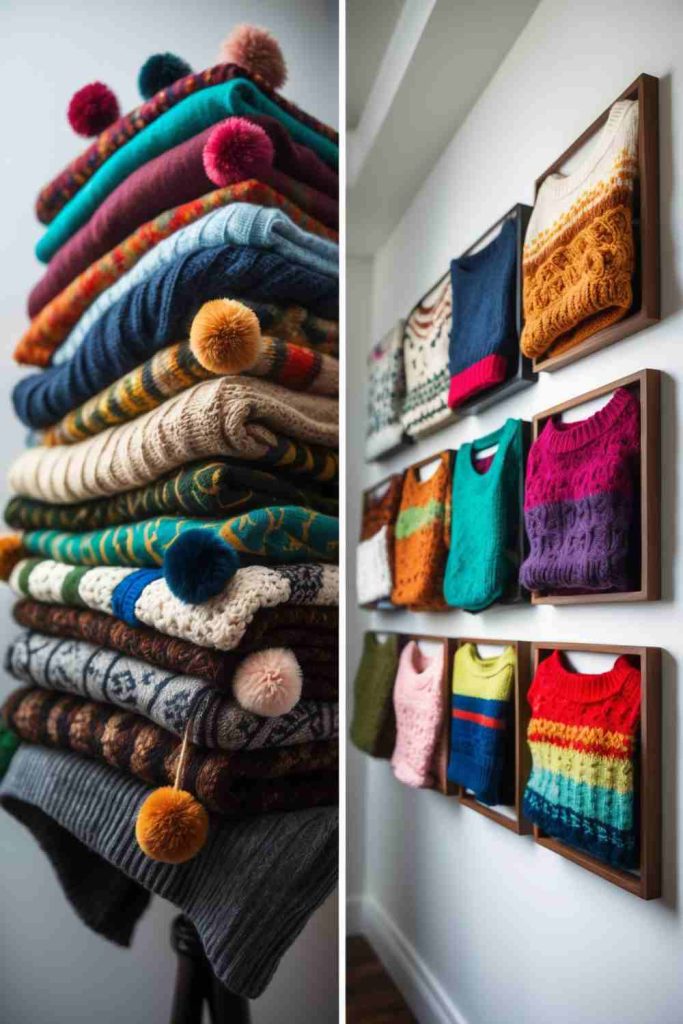 Framed Sweaters and Pom-Pom Stack Display