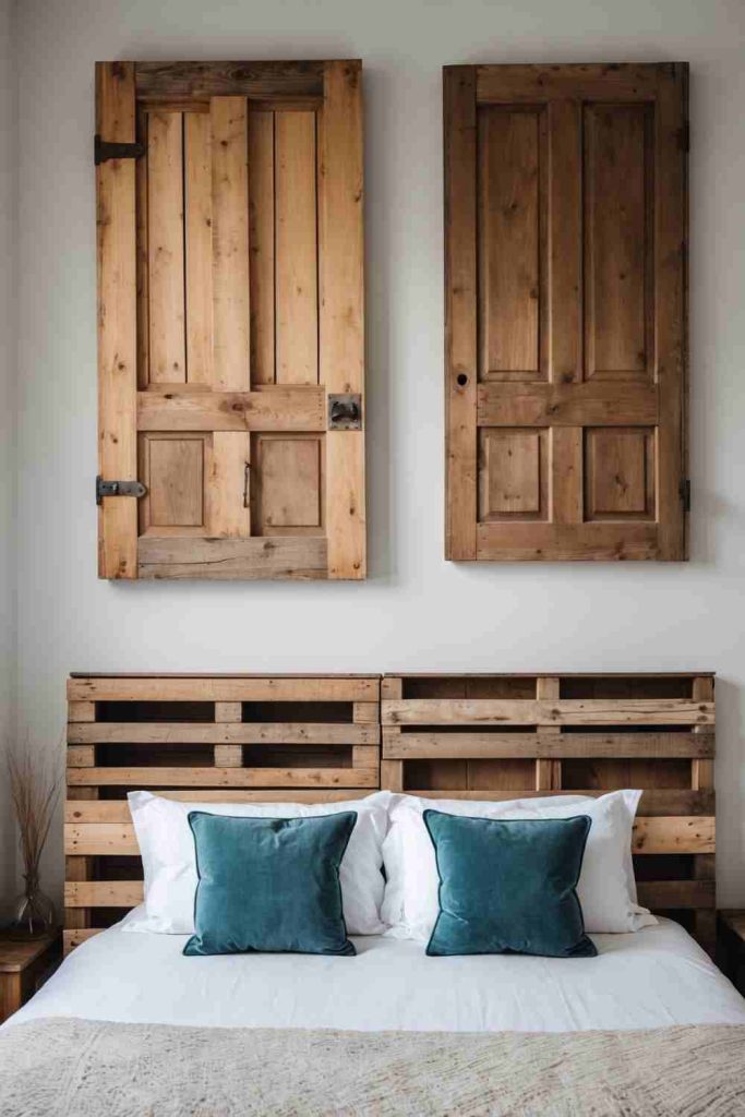 Transform Simple Wooden Doors or Pallets into a Rustic Headboard  