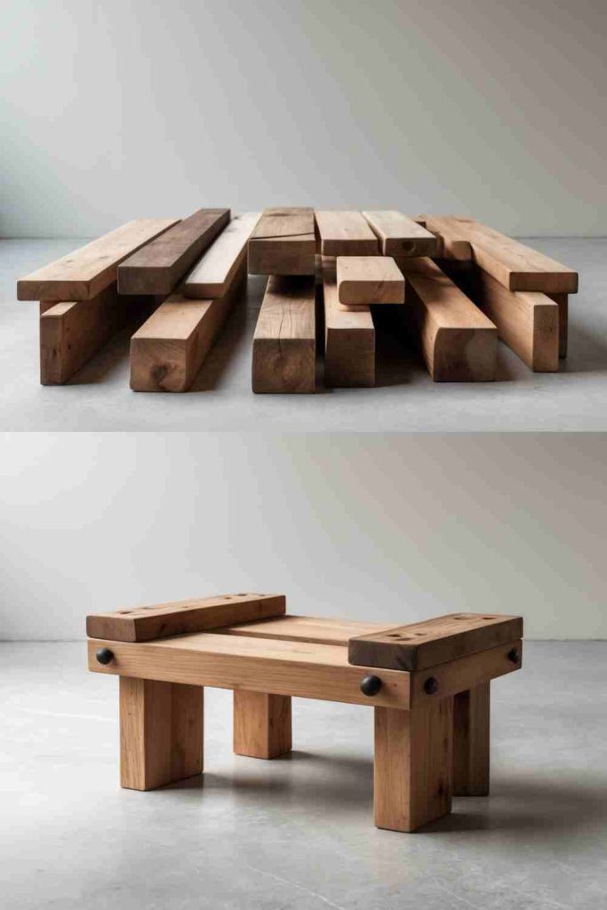 DIY Wooden Pieces Stool or Ottoman  