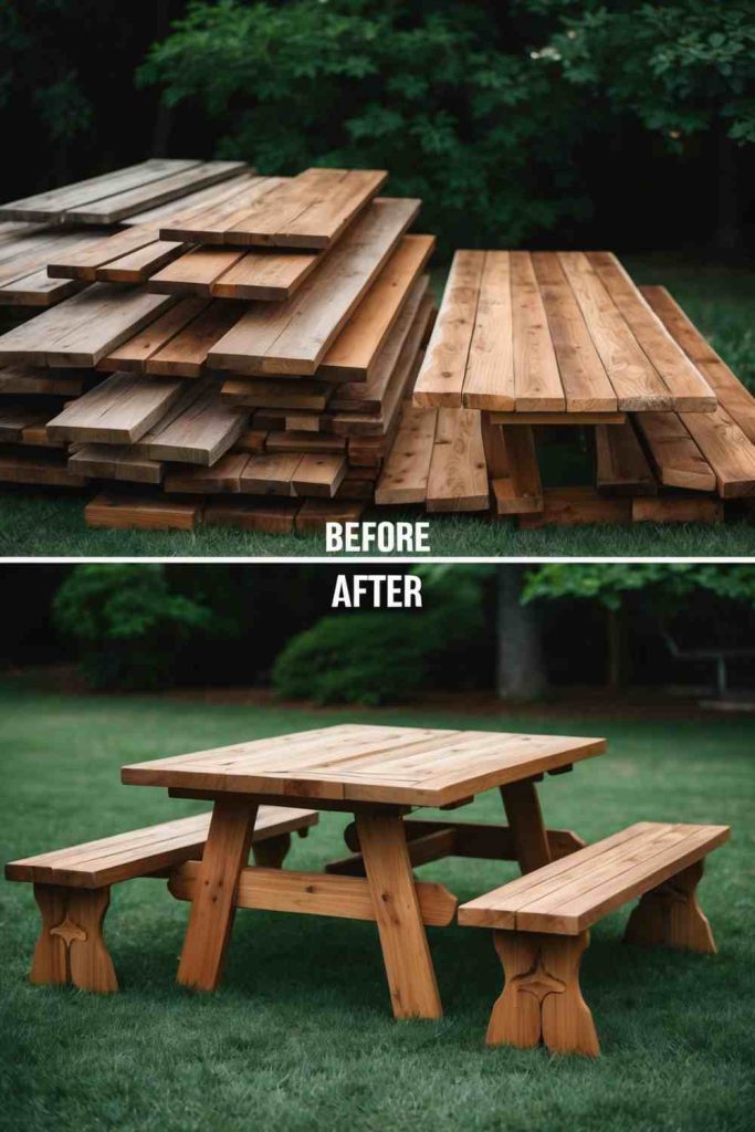 Transform Wooden Planks into a Picnic Table