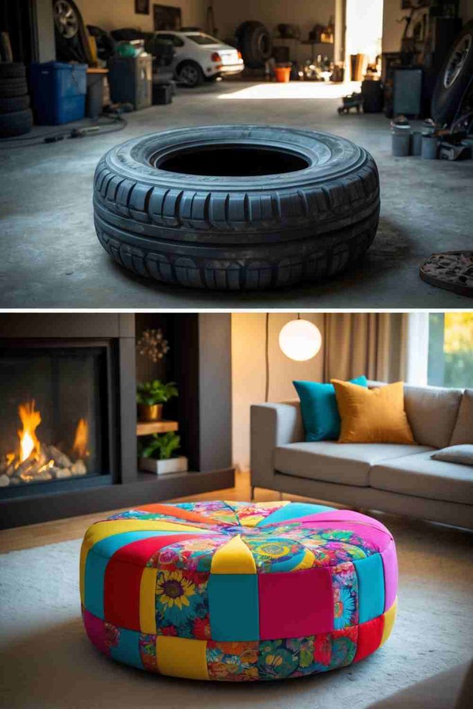 DIY Ottoman from an Old Tire