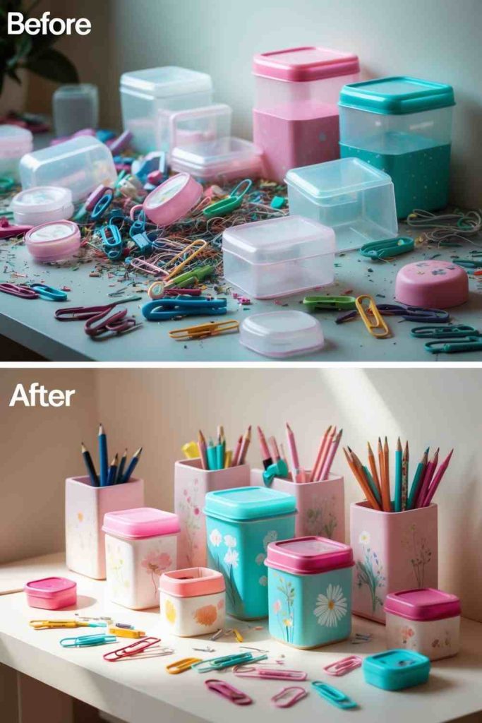 Transform Old Plastic Containers into Desk Organizers