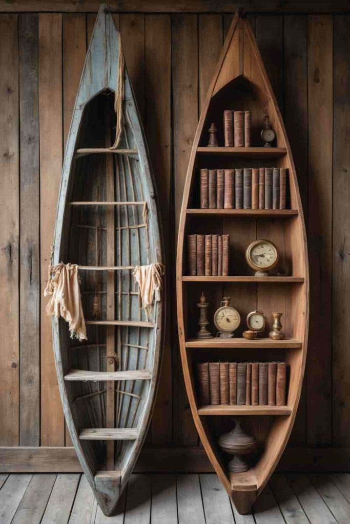 Transform a Wooden Canoe into a Stunning Bookshelf