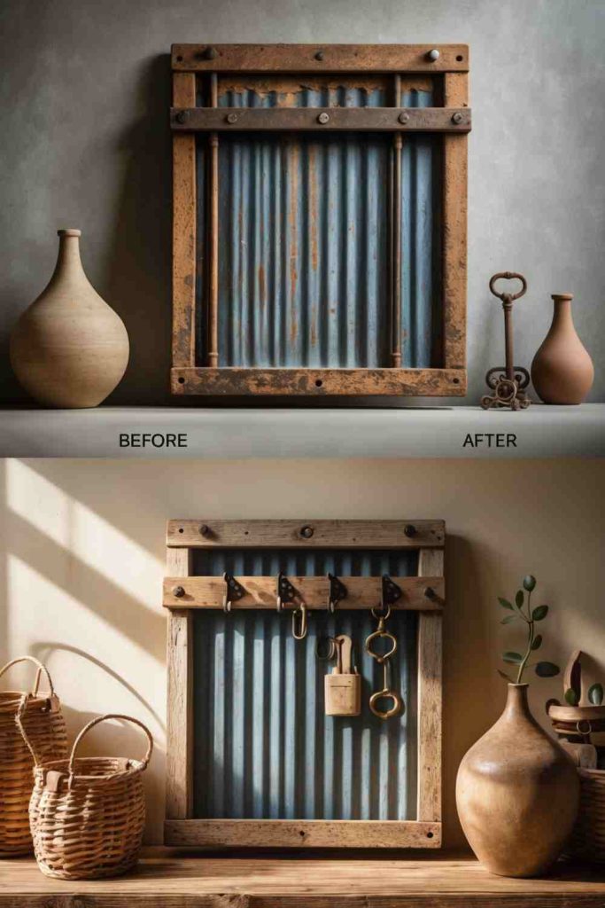 Transform a Wooden Frame with Corrugated Metal into a Key Holder