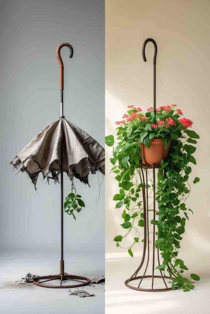 Transform an Old Umbrella into a Unique Plant Stand