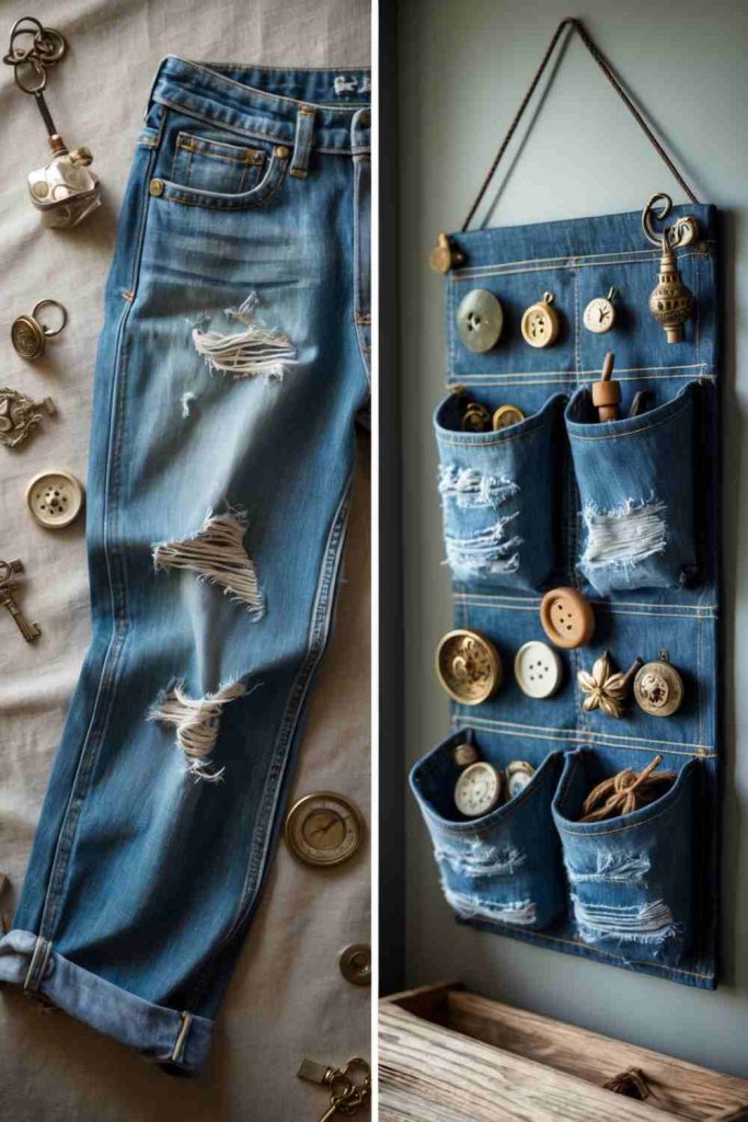 Turn Old Denim Jeans into a Practical Hanging Organizer