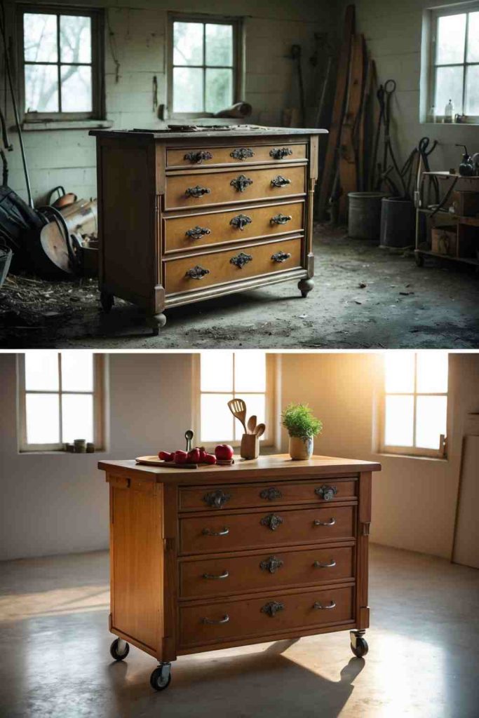 Turn an Old Dresser into a Kitchen Island with Wheels and a Cutting Board