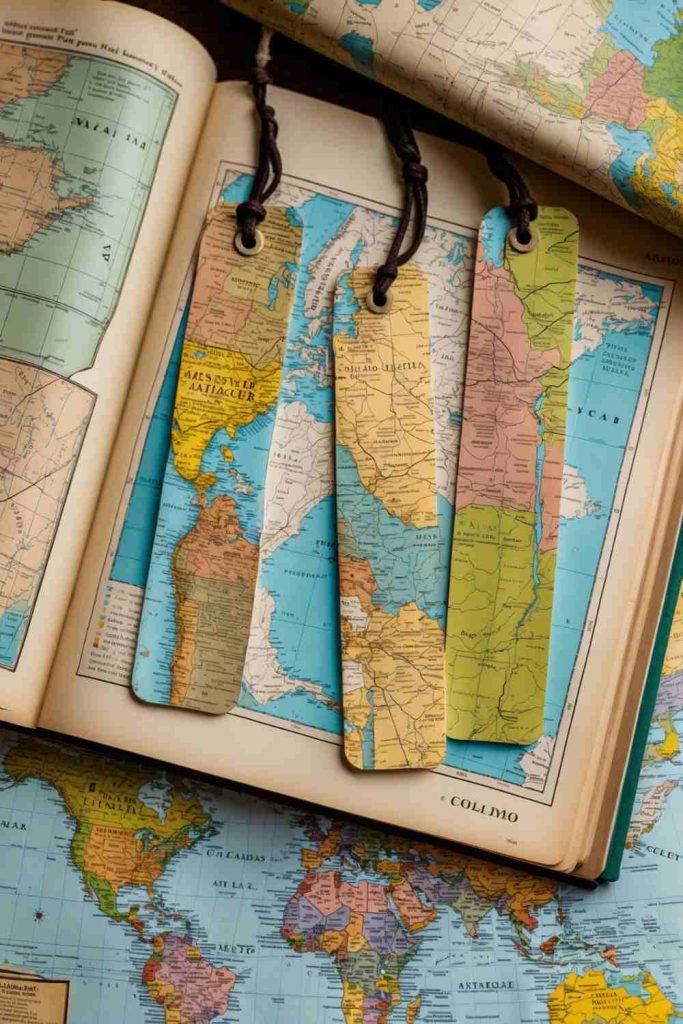 Upcycled Bookmarks Ideas with Vintage Map Pages for Travel Lovers