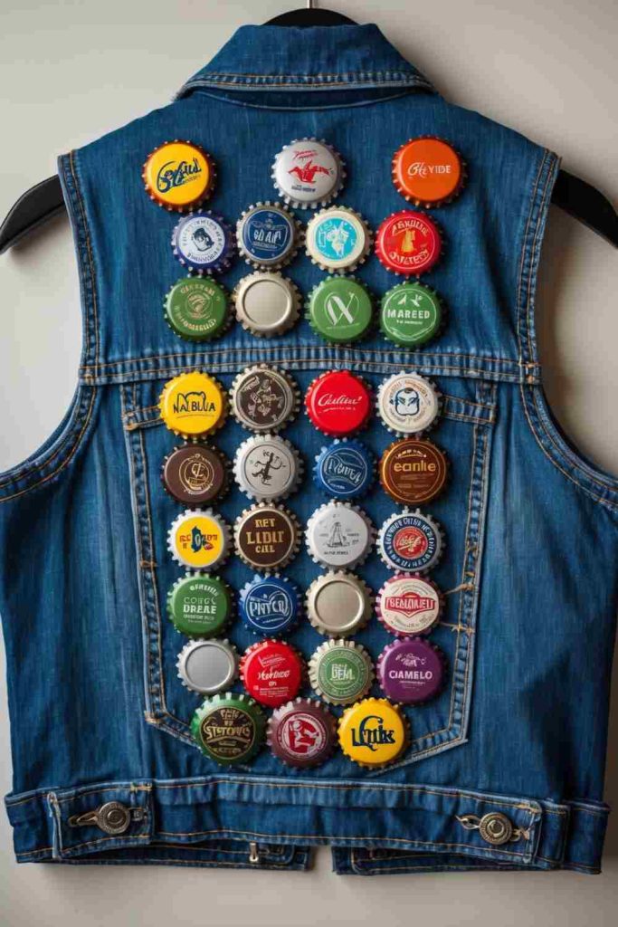 Stylish Denim Jacket with Bottle Caps