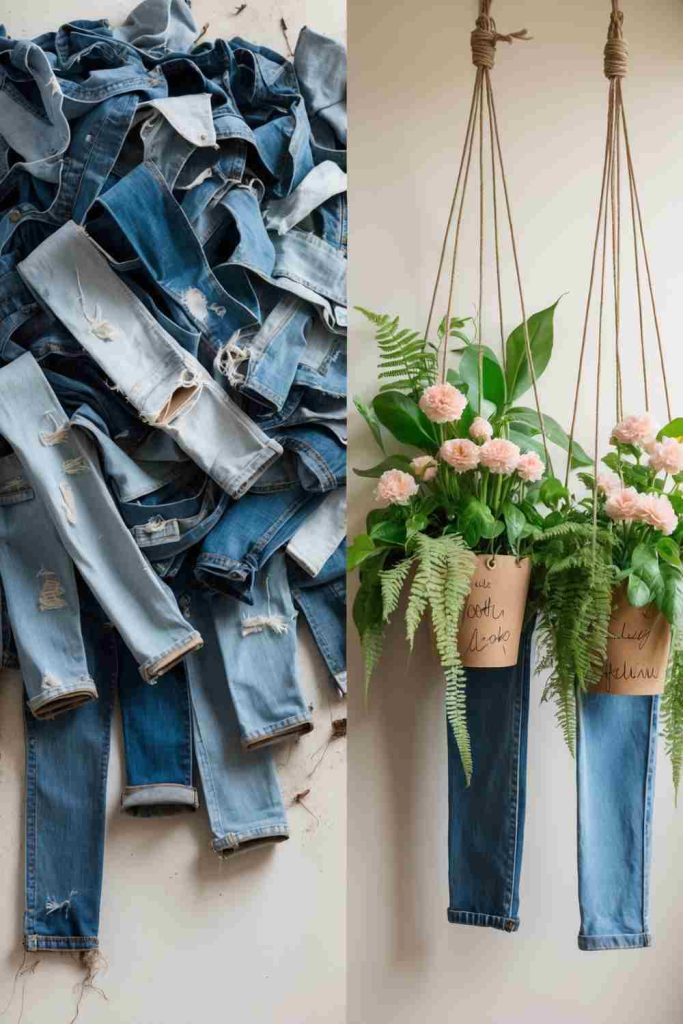Upcycled Sewing Ideas: Turn Old Denim Jeans into Chic Hanging Planters