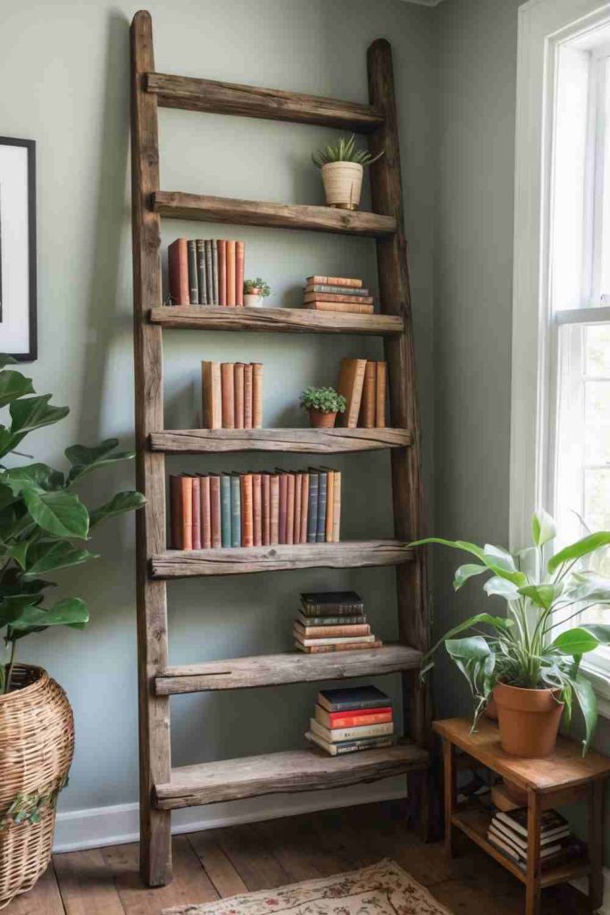 DIY Rustic Bookshelf from a Vintage Ladder