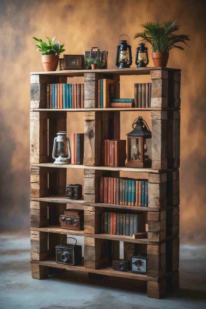 Rustic Bookshelf from Wooden Pallets