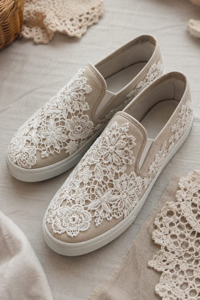 Add Crochet Lace Appliques to Simple Slip-Ons Add Crochet Lace Appliques to Simple Slip-Ons