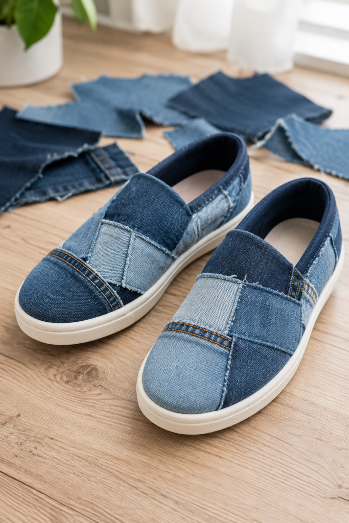 Cover Slip-On Shoes with Denim Patchwork Cover Slip-On Shoes with Denim Patchwork