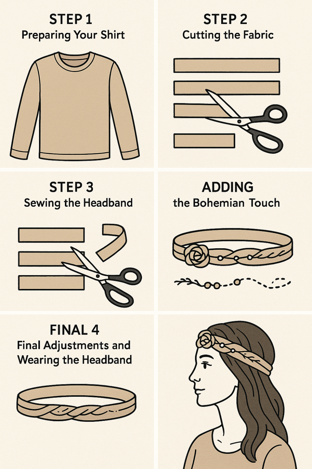 How To Upcycle Long Sleeve Shirt into Bohemian Headbands steps