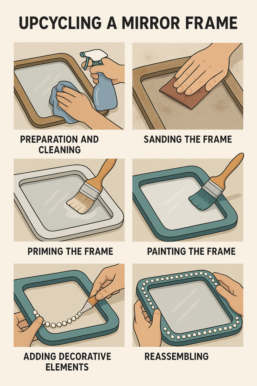 How to Upcycle Mirror Frame steps