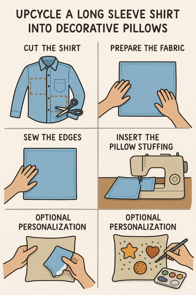 How to Upcycle a Long Sleeve Shirt into Decorative Pillows steps