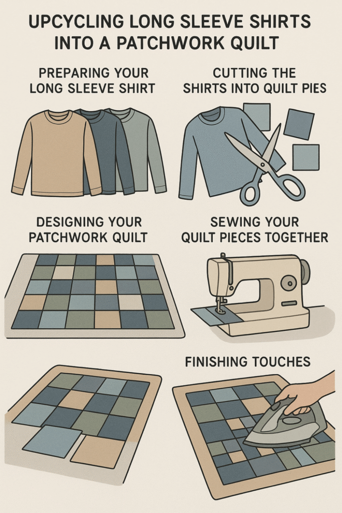 How to Upcycle a Long Sleeve Shirt into a Patchwork Quilt steps