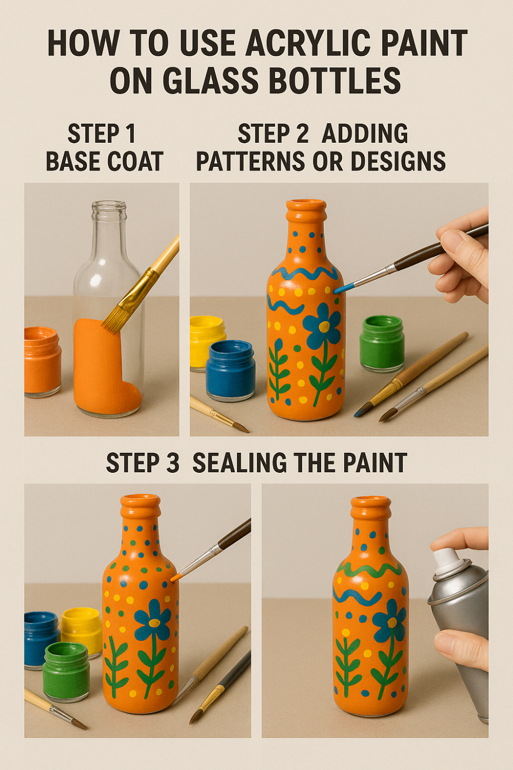 How to Use Acrylic Paint on Glass Bottles steps
