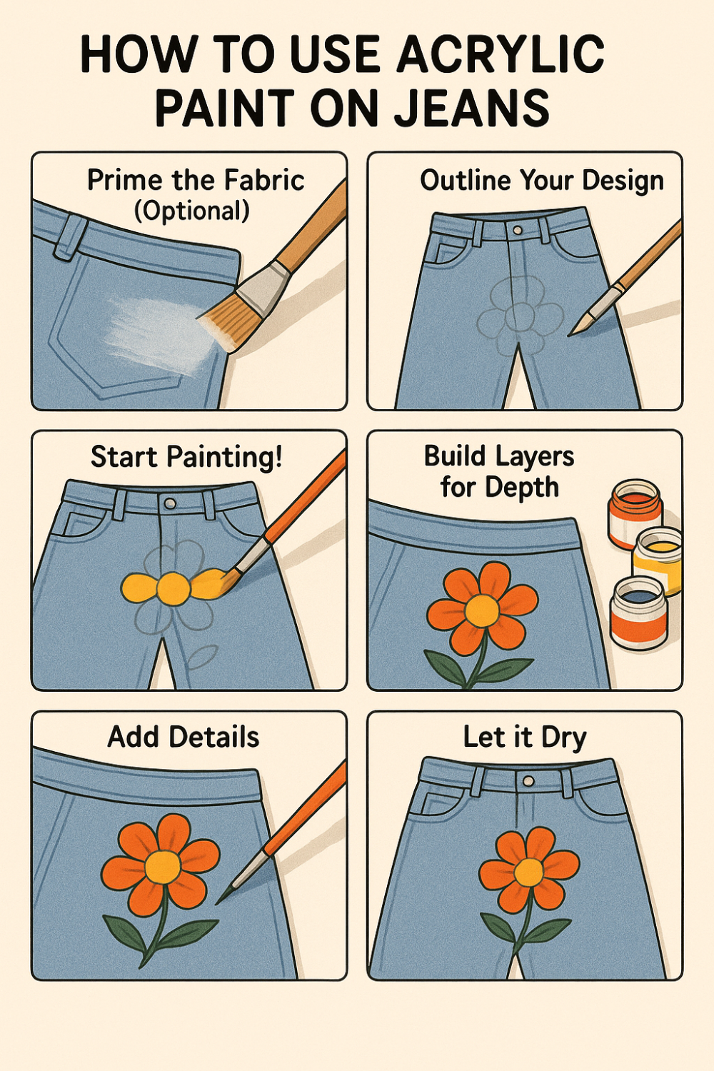 How to Use Acrylic Paint on Jeans steps