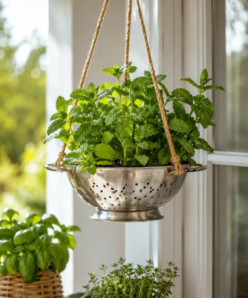 Turn a Metal Colander Into a Hanging Herb Planter