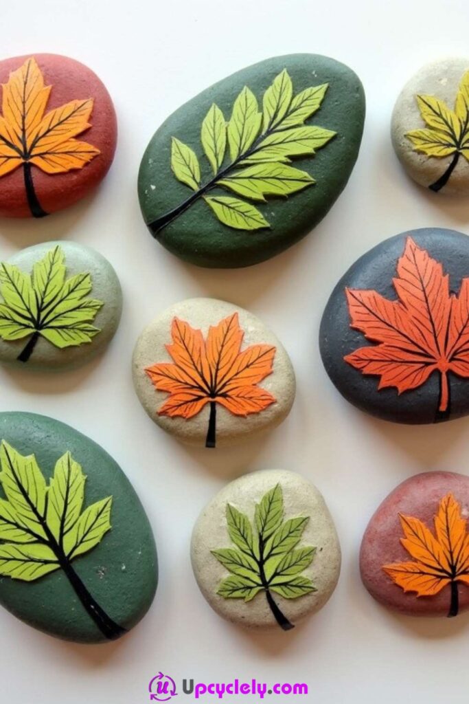 Leaf Painted Rocks