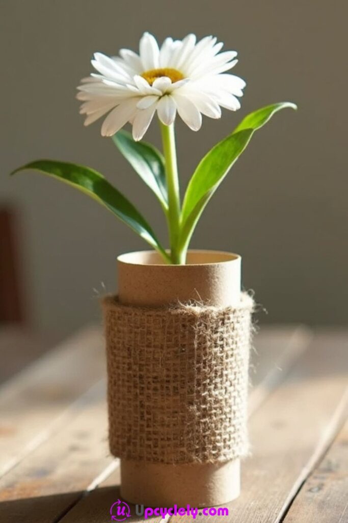 Rustic Vase with Burlap Wrap