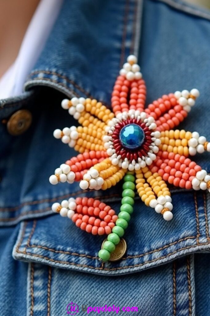 Beaded Flower Pin