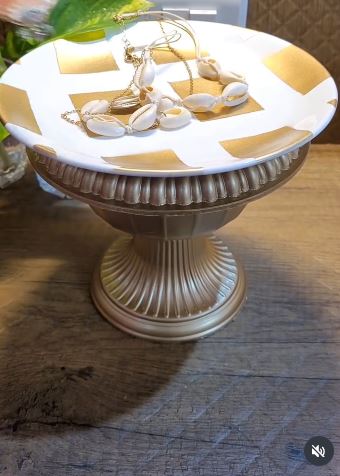 Combine an Old Plate and Planter Into a Pedestal Tray