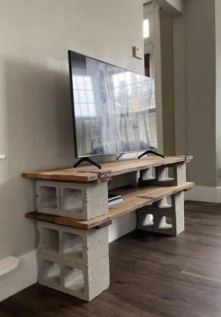Build a Rustic TV Stand from Concrete Blocks and Reclaimed Wood Build a Rustic TV Stand from Concrete Blocks and Reclaimed Wood