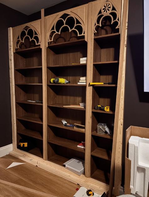 Combine Several Bookcases into a Gothic Built-In Library Combine Several Bookcases into a Gothic Built-In Library