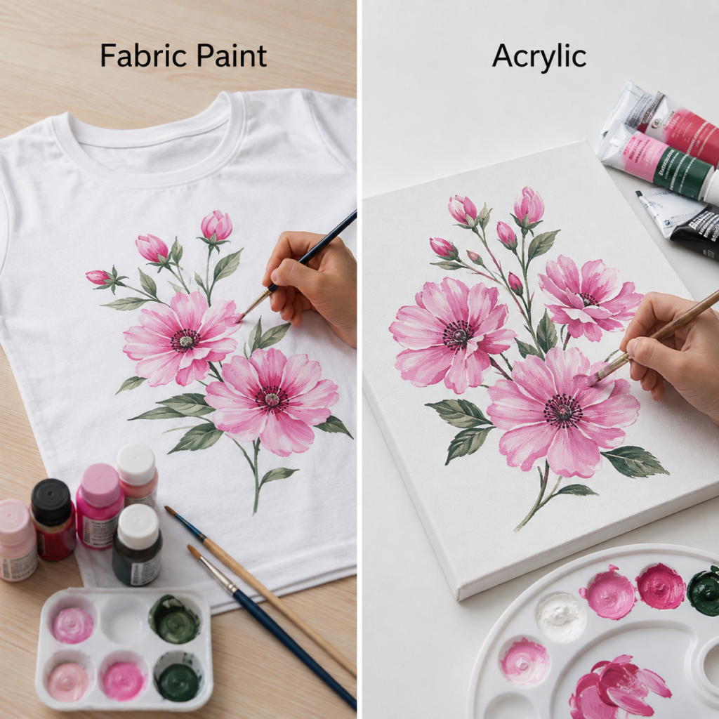 Compare a Wearable Floral T-Shirt With an Acrylic Flower Painting Compare a Wearable Floral T-Shirt With an Acrylic Flower Painting