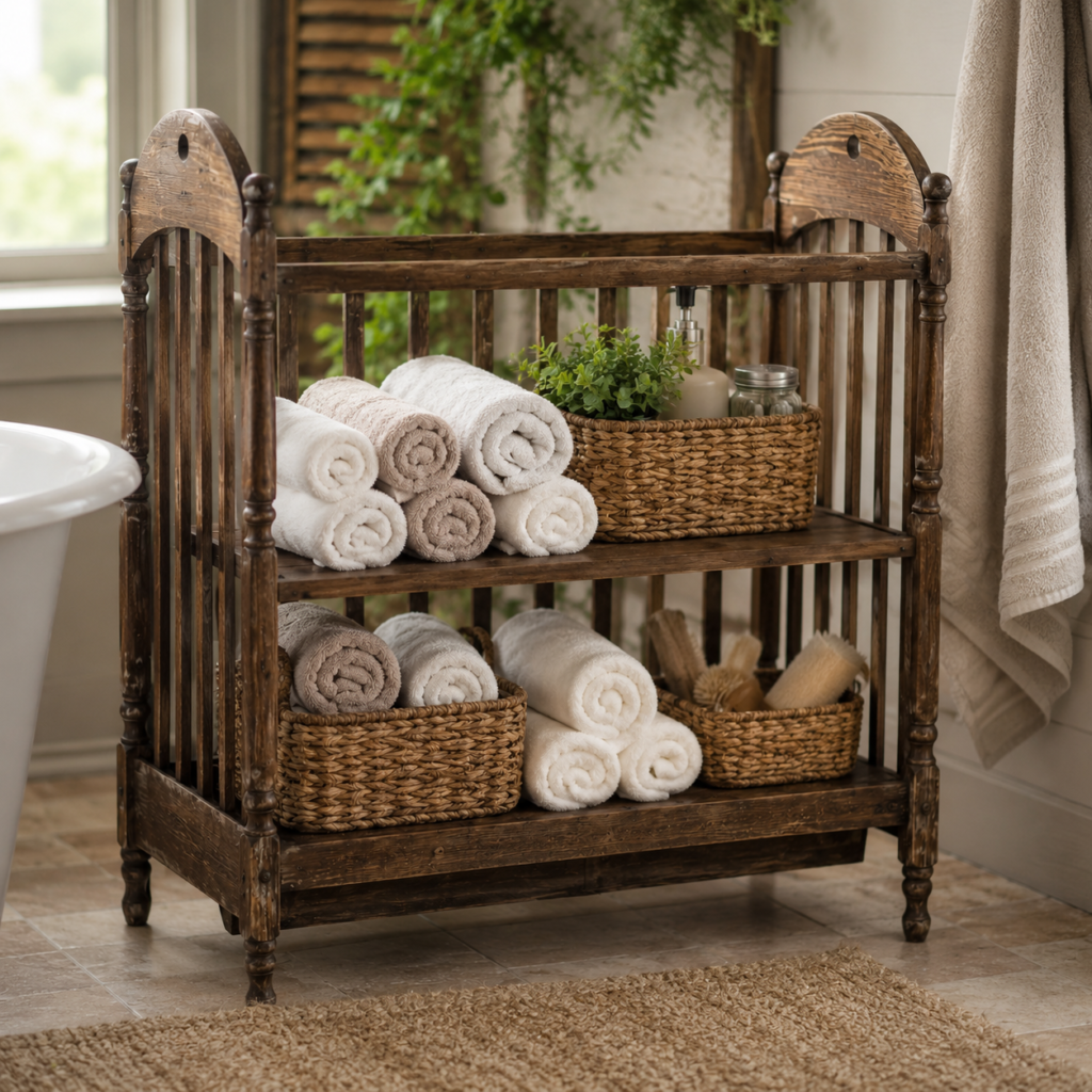 Convert the Crib Into Bathroom Towel Storage Convert the Crib Into Bathroom Towel Storage