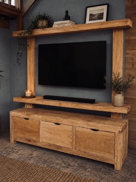 Expand a Low TV Stand into a Rustic Media Wall Expand a Low TV Stand into a Rustic Media Wall