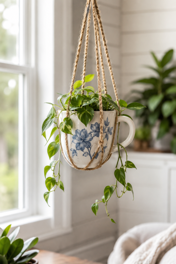 Hang a Mug Planter in a Rope Sling Hang a Mug Planter in a Rope Sling