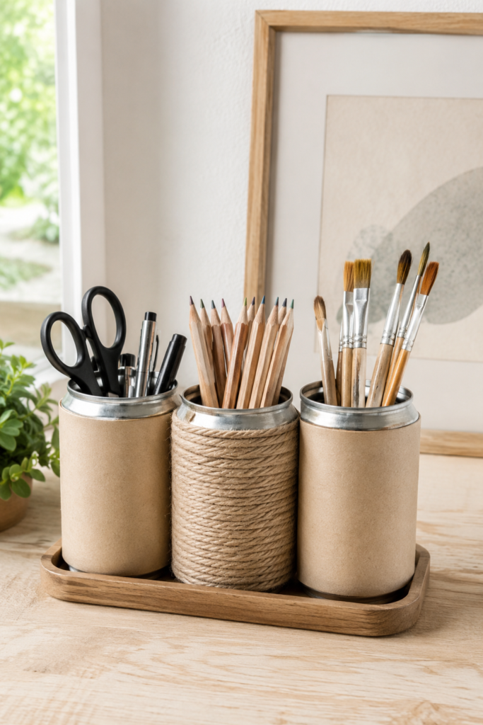 Make a Desk Organizer from Wrapped Soda Cans Make a Desk Organizer from Wrapped Soda Cans