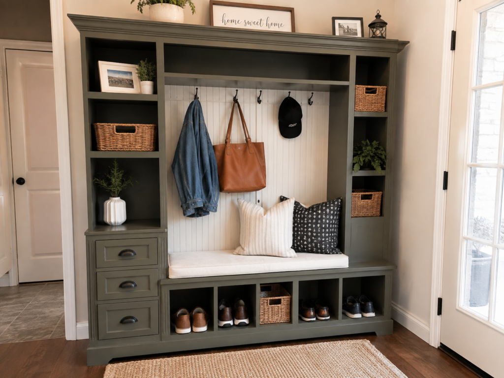Make an Entryway Mudroom Bench and Storage Unit